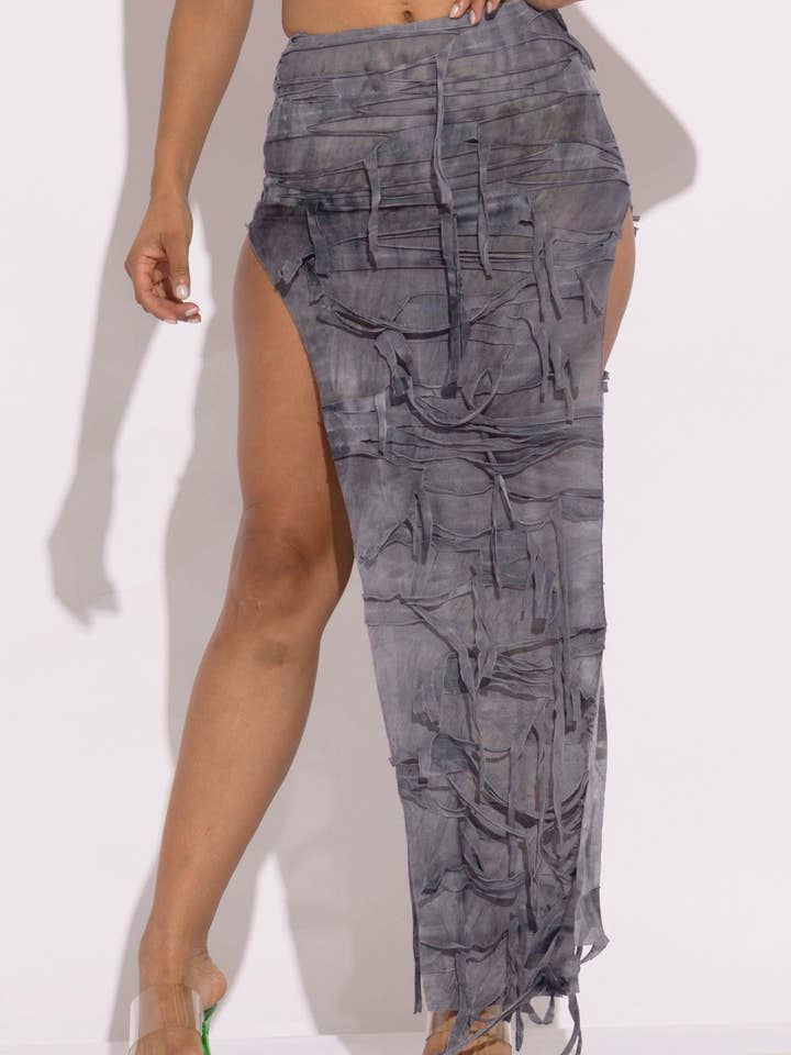 Gray Distressed Thigh Slit Maxi Skirts for wholesale on Faire0