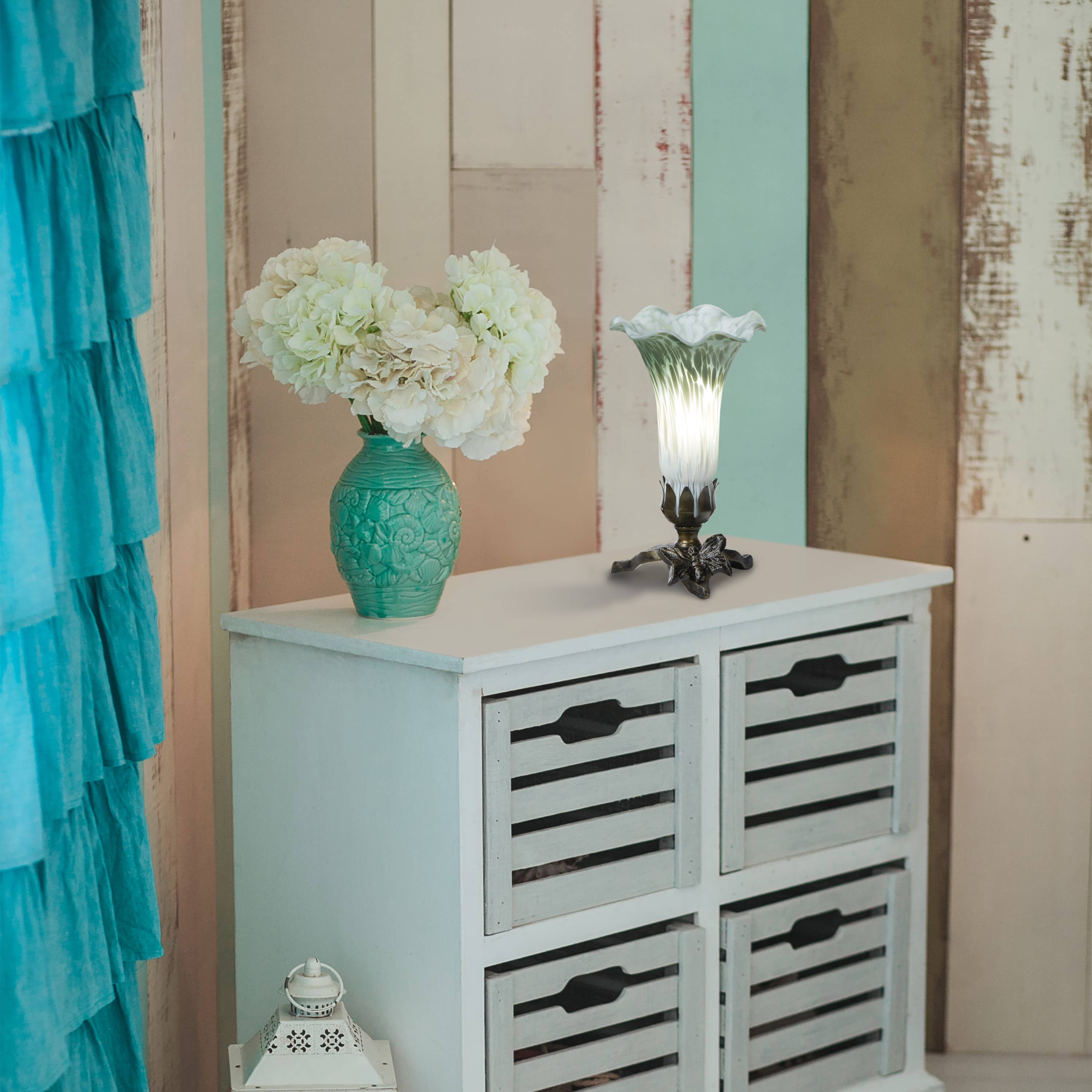 River of Goods - Wholesale Accent/Desk Lamp - 8"H White & Green Lily Glass Butterfly Accent Lamp4