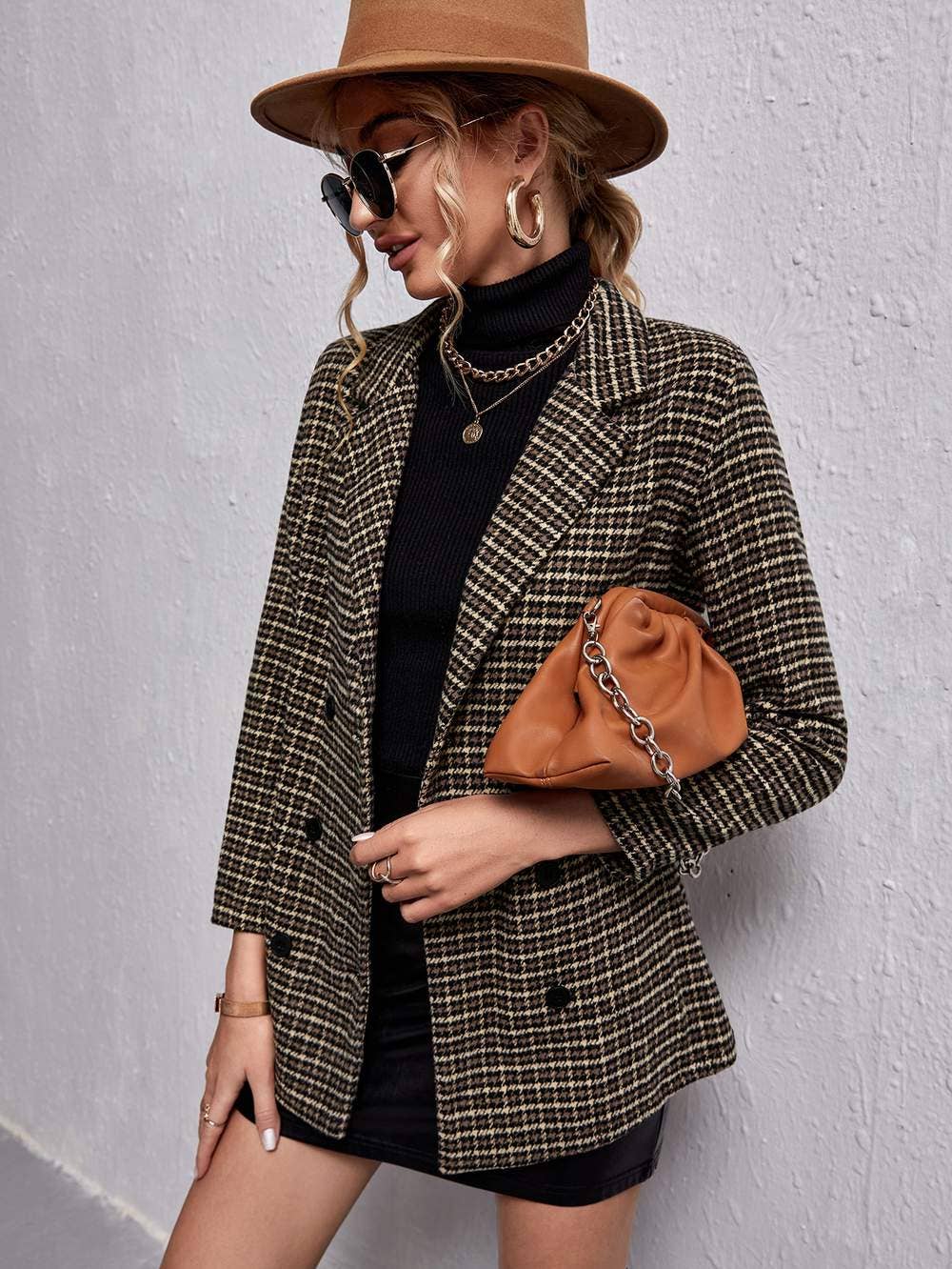 MULTICOLOR wool mix houndstooth plaid double breasted blazer for wholesale on Faire1