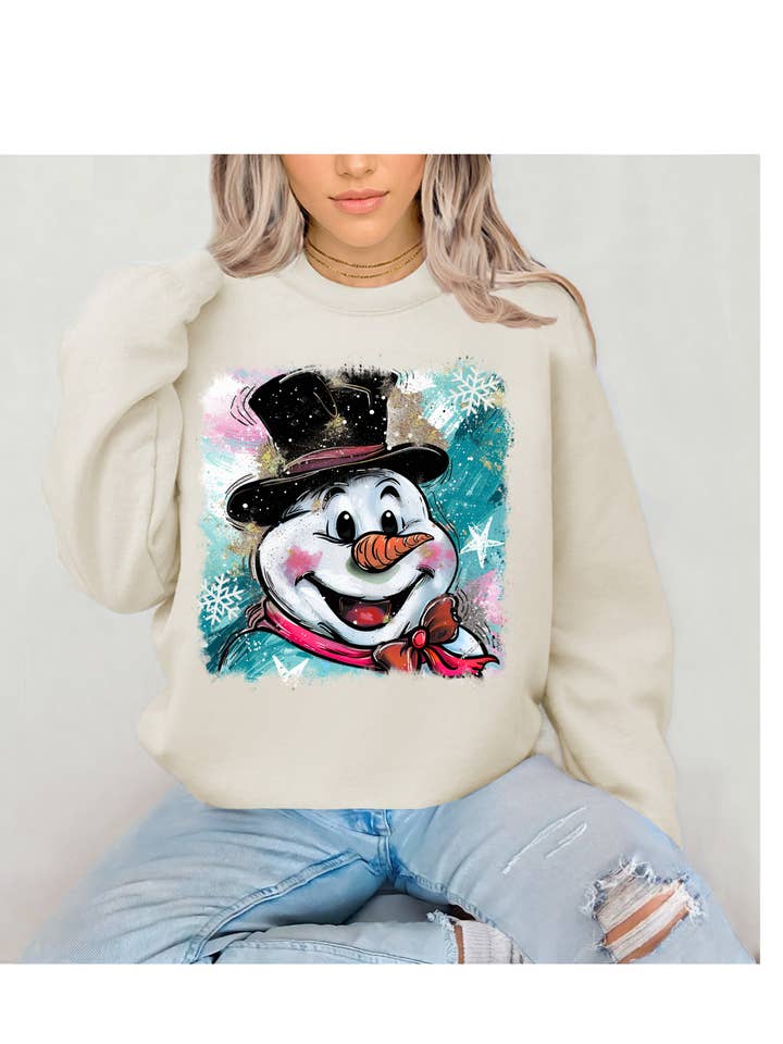 Preppy snowman crewneck graphic sweatshirt for wholesale by 4 little hearts