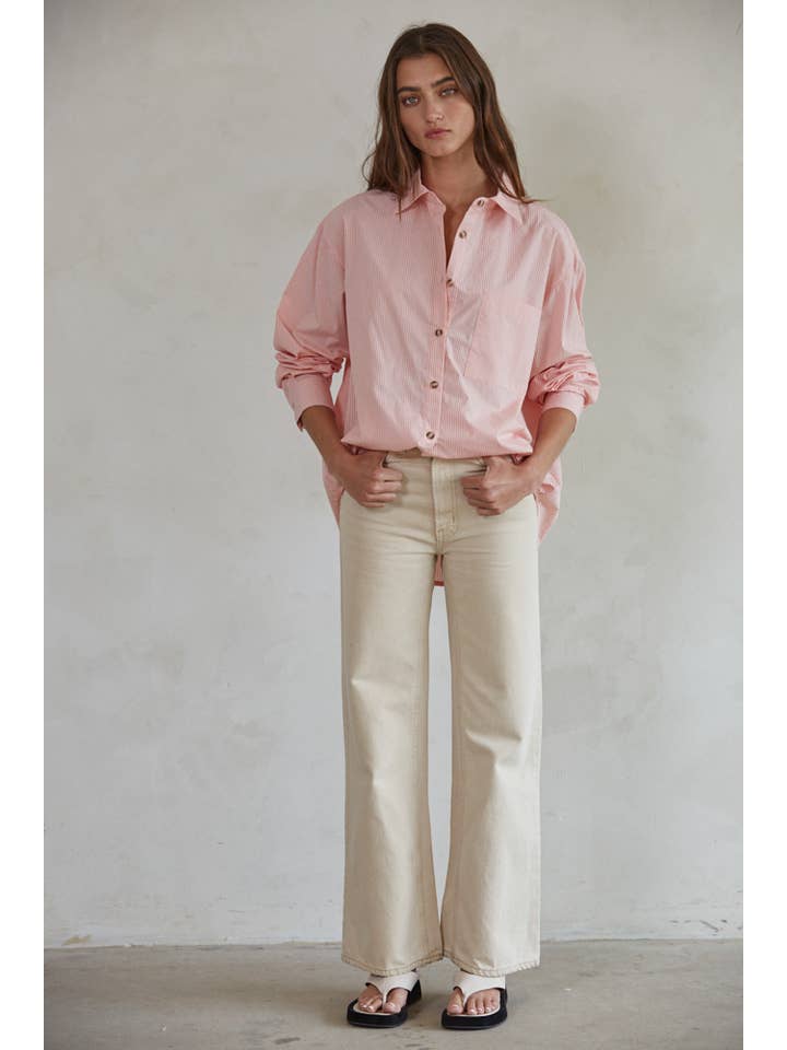 Coral L7190 | Woven Cotton Striped Button Down Shirt Top for wholesale on Faire
