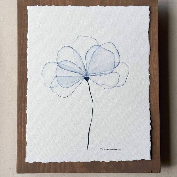 Pétalos azules delicados. Estampado en acuarela para venta al por mayor de Woodmiration
