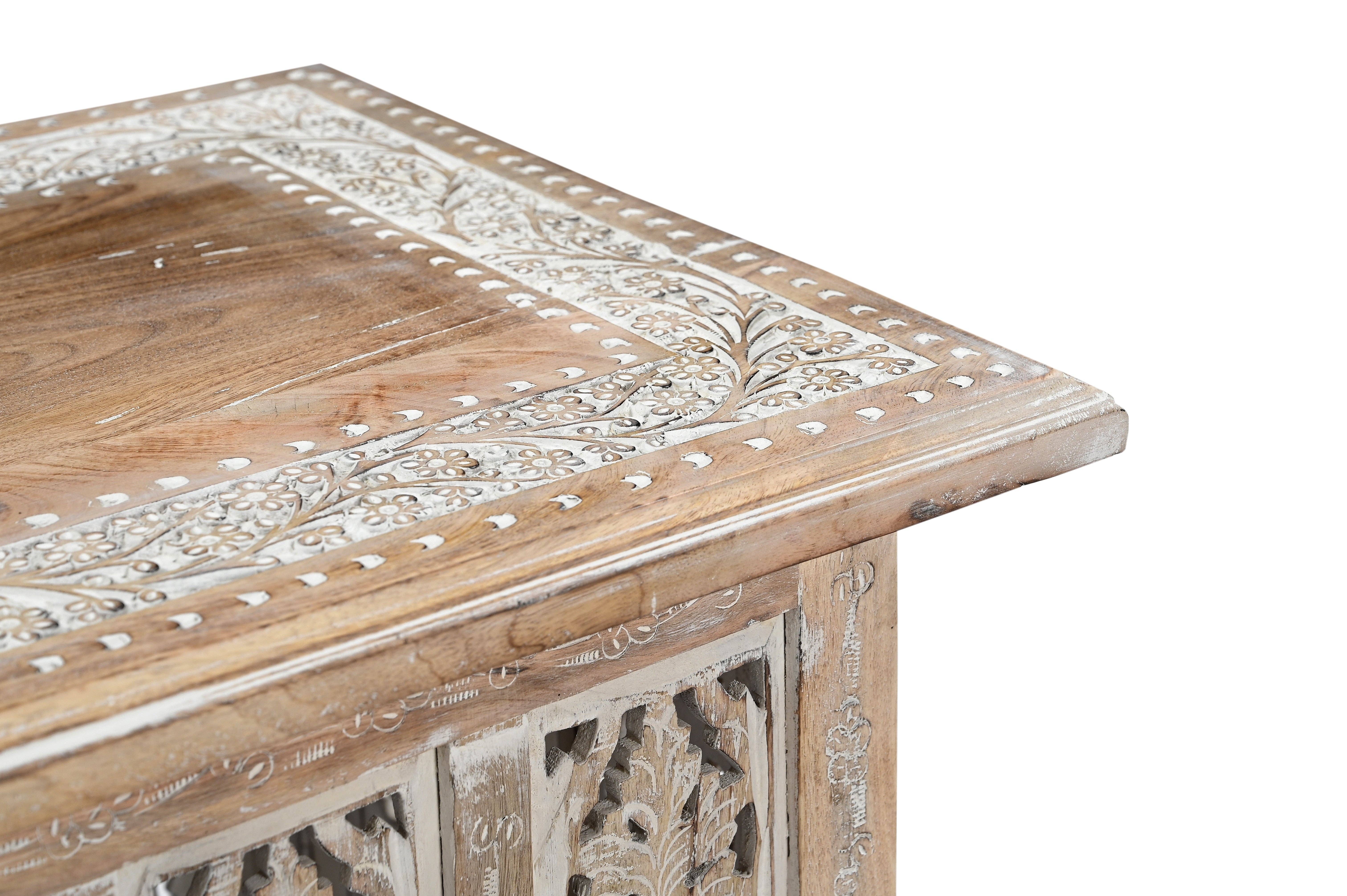 iAnanas - Wholesale Coffee Table - Vintage Solid Mango Wood Coffee Table - Handmade Wooden Coffee Table with Carved Details, Brown Finish, Decorative and Sturdy for Living Room - 92 x 45 x 45 cm6