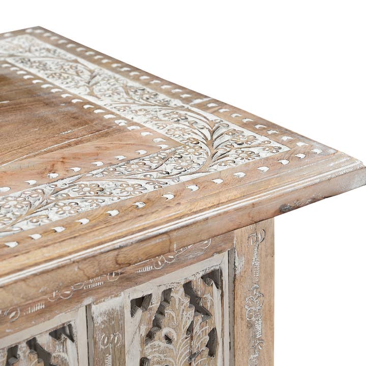 iAnanas - Wholesale Coffee Table - Vintage Solid Mango Wood Coffee Table - Handmade Wooden Coffee Table with Carved Details, Brown Finish, Decorative and Sturdy for Living Room - 92 x 45 x 45 cm6