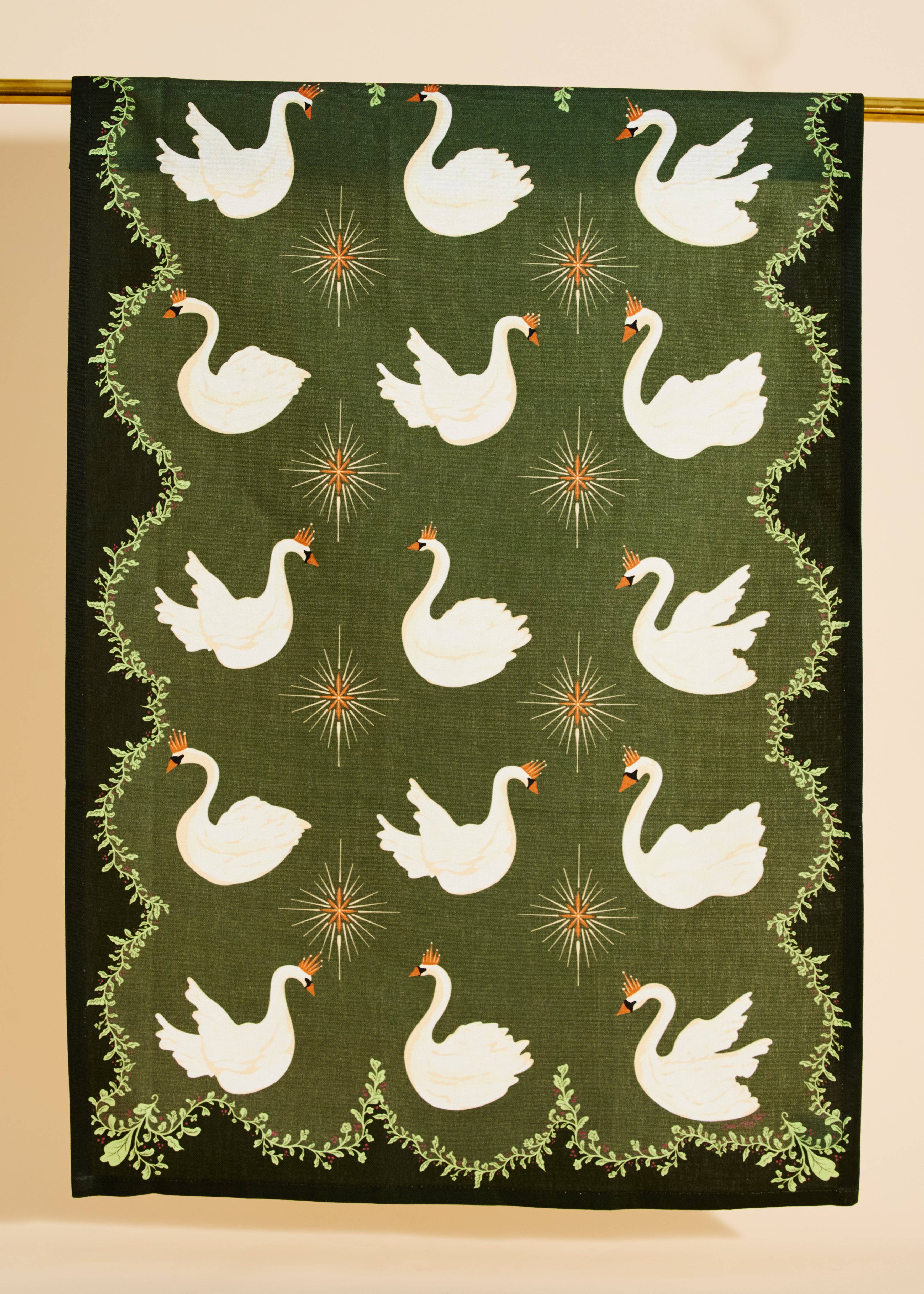 One & Only Paper – Toalha de chá por atacado – Pano de Cozinha Verde Cisnes Celestiais1