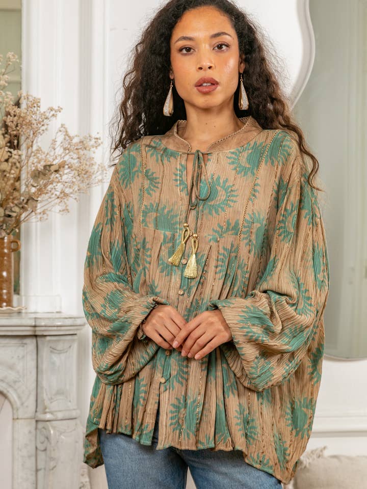 Lurex printed shirt, buttoned at the front. for wholesale by last queen