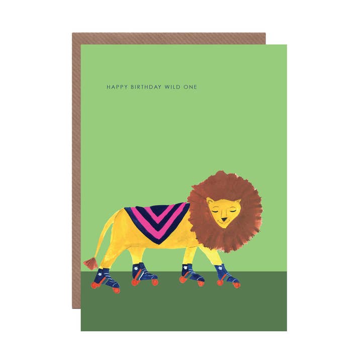 Hutch Cassidy (Greetings Cards and Paper Goods) - Wholesale Birthday Card - 'Lion on Skates' Birthday Greetings Card0