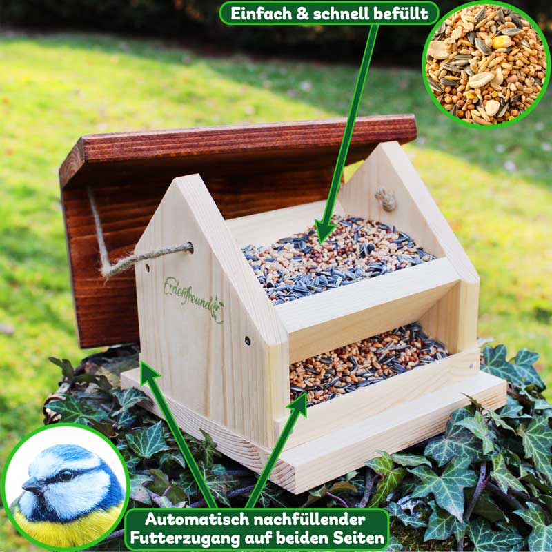 Erdenfreund – Großhandel Vogelfutterspender – ERDENFREUND® Vogelfutterhaus Silo2