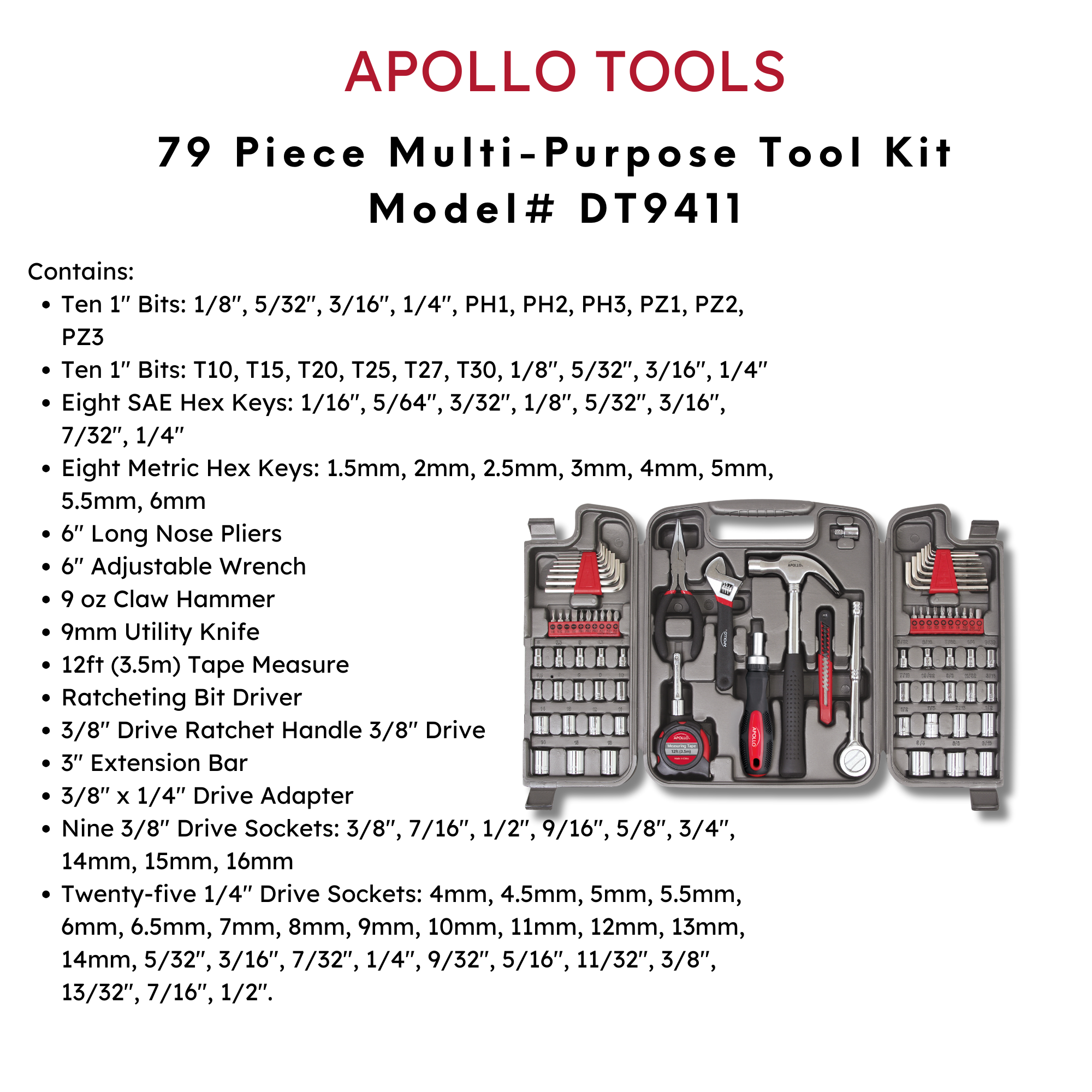 Apollo Tools - Wholesale Tool Set - 79 Piece Multi-Purpose Tool Kit1
