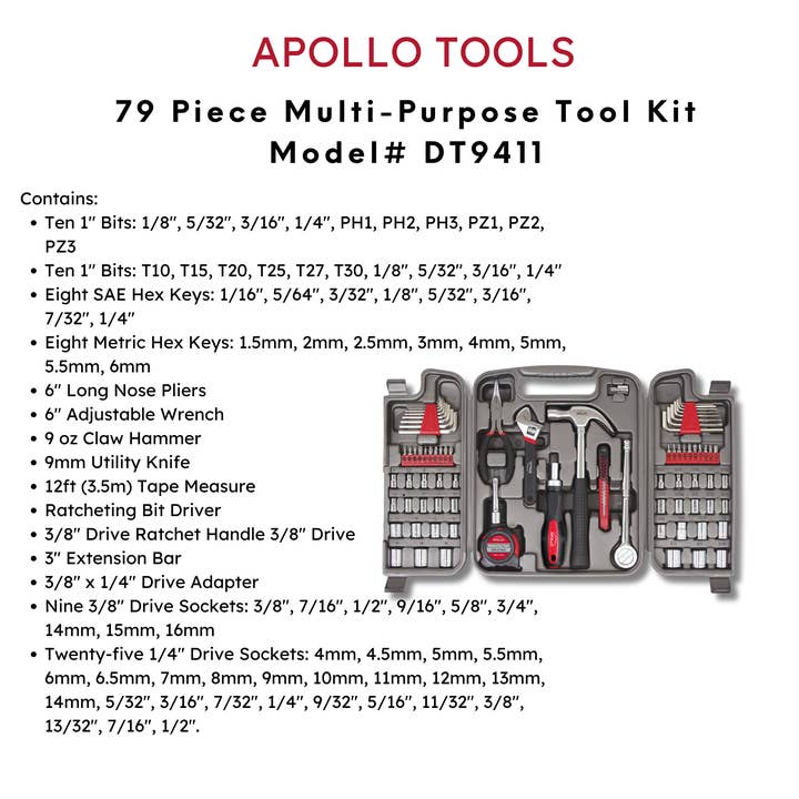 Apollo Tools - Wholesale Tool Set - 79 Piece Multi-Purpose Tool Kit1