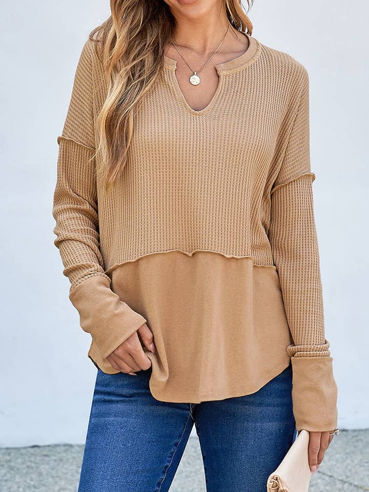 Long Sleeve Colorblock Loose Top for wholesale by THE WIZ