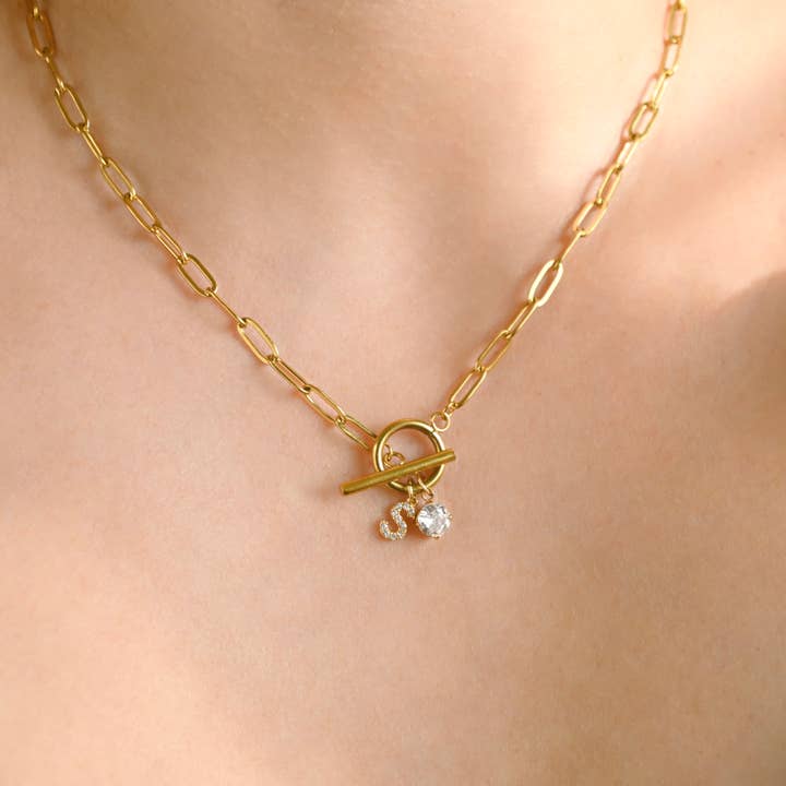 Paperclip Toggle Necklace - Birthstone and Initial Necklace for wholesale by Blueyejewelry