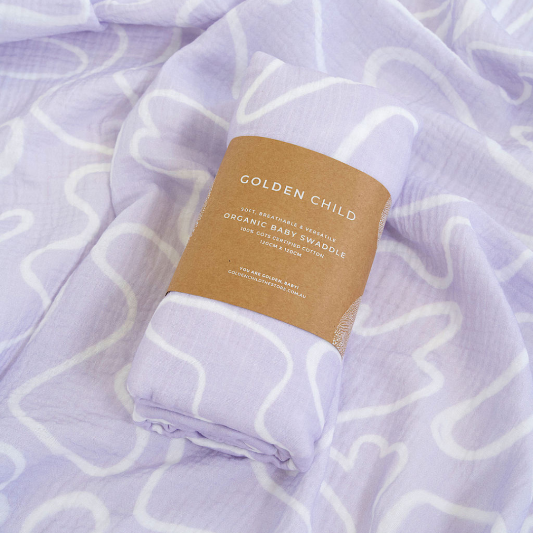 The Laze Organic Cotton Baby Swaddle - Lilac for wholesale on Faire1