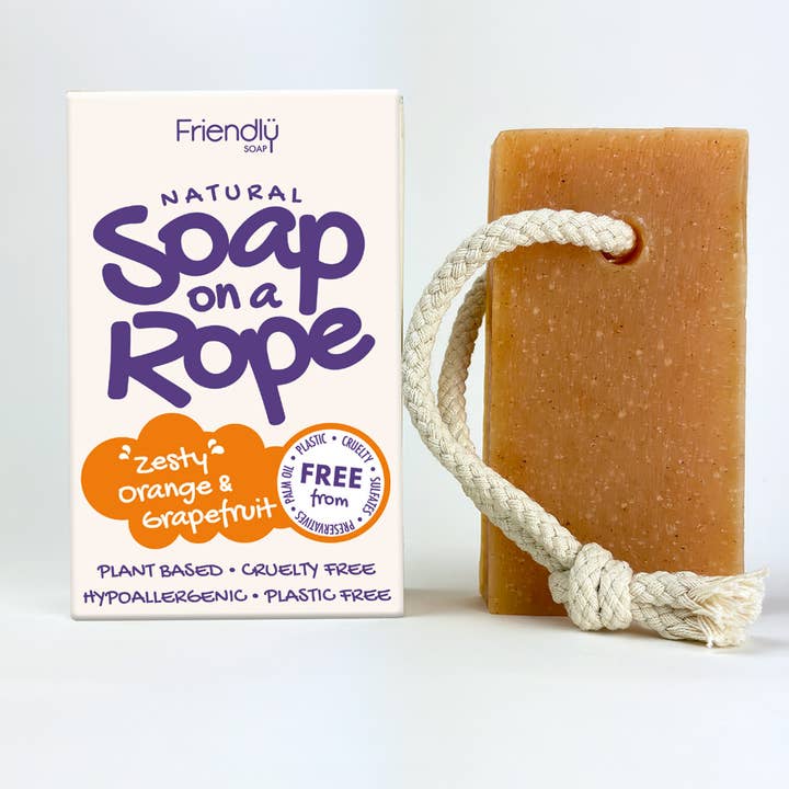 Orange & Grapefruit Natural Soap On A Rope Bar for wholesale by Friendly Soap