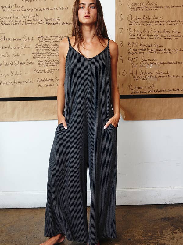 Yellow R5210-1 Wide Leg Solid Textured Knit Jumpsuit for wholesale on Faire19