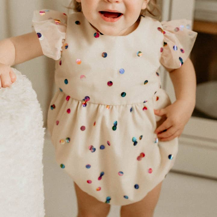 Infant Girl's Ivory Confetti Tulle Bubble Romper for wholesale by cuteheads