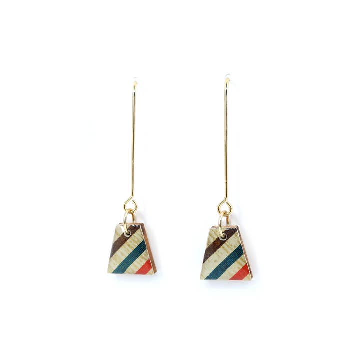 Vintage stripe Washi long earrings with 18K gold plated hook for wholesale by autumn + tree