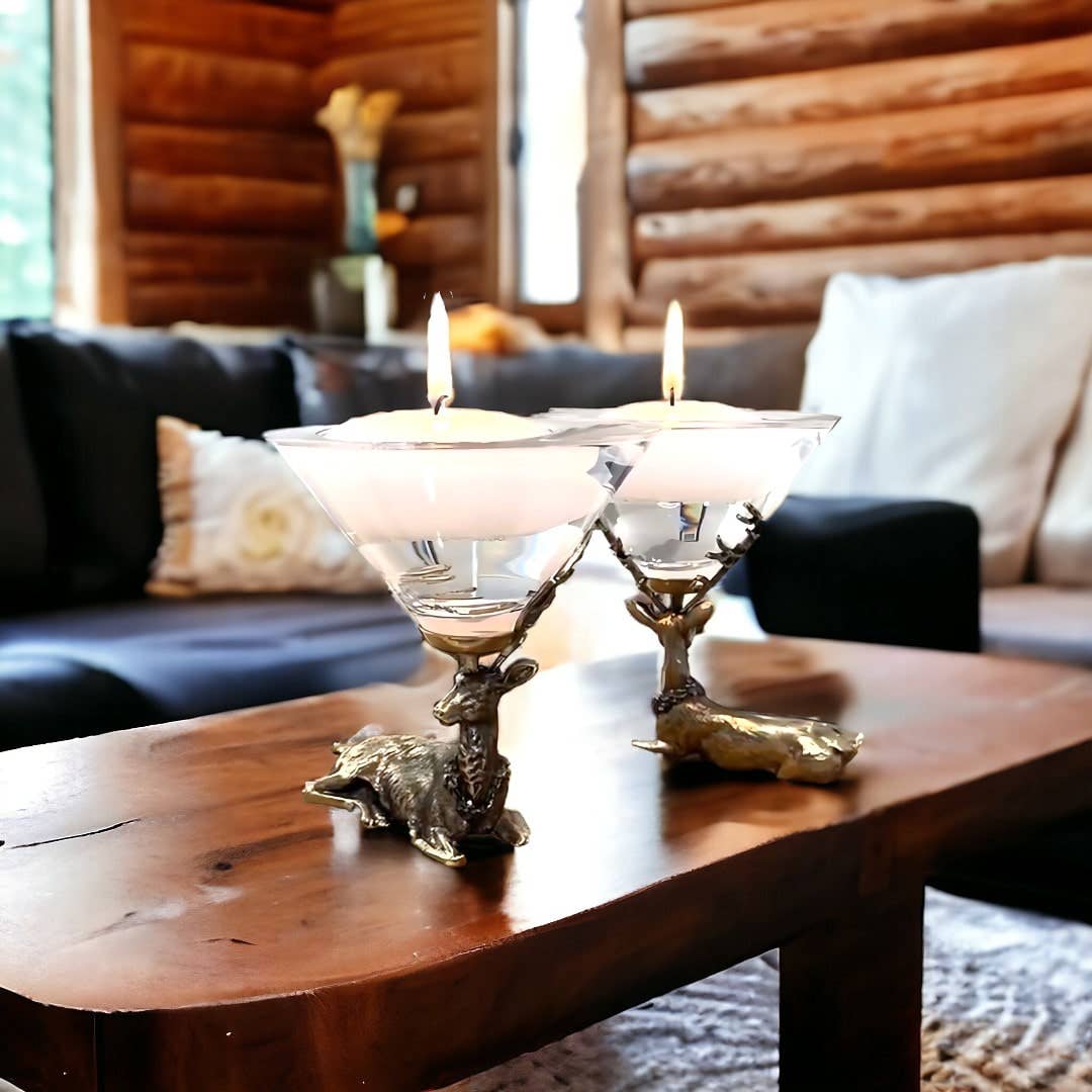 Jersey Art Glass - Wholesale Cocktail/Liquor Glass - Gold Stag Deer Martini Glasses (Set/2) | Cocktail Glasses9