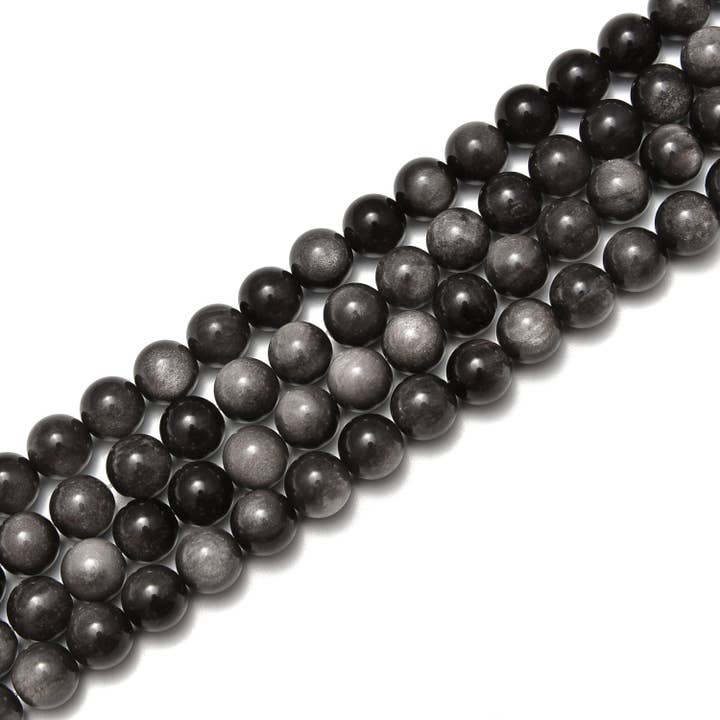 Perles Rondes Lisses en Obsidienne Argentée Taille 6mm 8mm 10mm 12mm 15,5'' Brin pour la vente par CRCBEADS