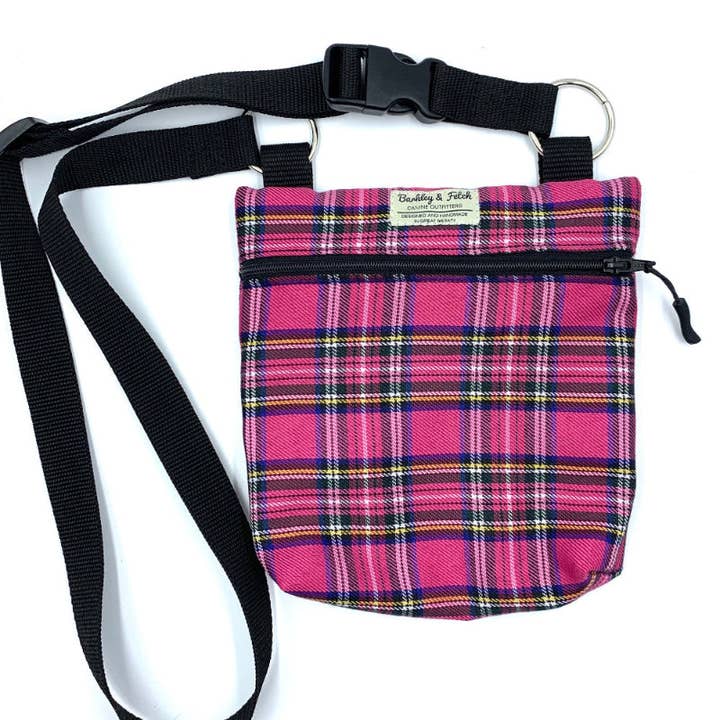 Barkley and Fetch – wholesale Pet treat bag – Dog – Bright Pink Tartan Dog Walk and Treat Bag
