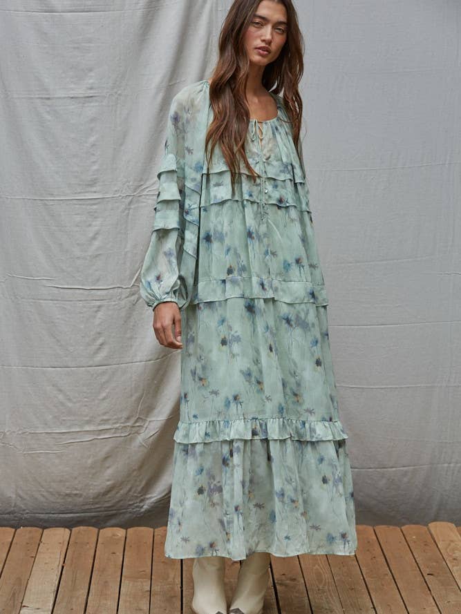 L8813 | Woven Polyester Floral Ruffled Flare Maxi Dress for wholesale by By Together