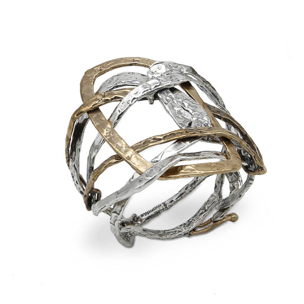 Mandile Gioielli - Wholesale Cuff Bracelet - Rigid bracelet with precious intertwining 925 silver and bronze BA117