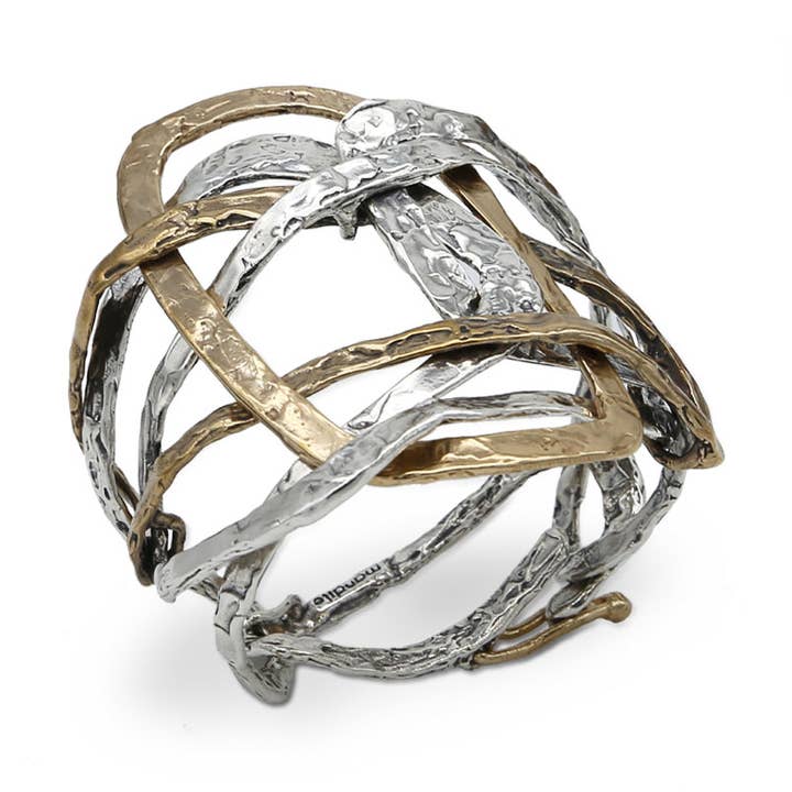 Mandile Gioielli - Wholesale Cuff Bracelet - Rigid bracelet with precious intertwining 925 silver and bronze BA1170