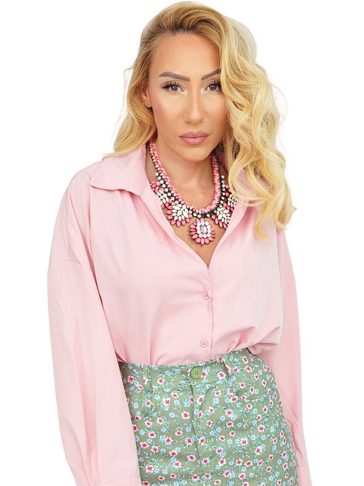 Camisa rosa sobredimensionada con botones para venta al por mayor de Kalimera Clothing Athens
