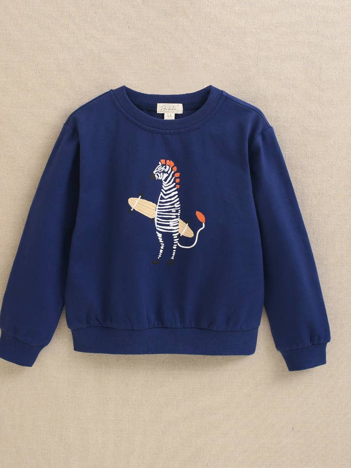 Felpa blu per bambini con motivo zebra per la vendita all'ingrosso da parte di Dadati