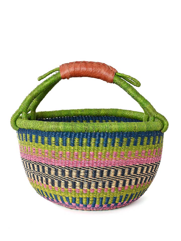 Assorted Medium Ghanaian Bolga Basket with Leather Handle for wholesale by Swahili | AFRICAN MODERN