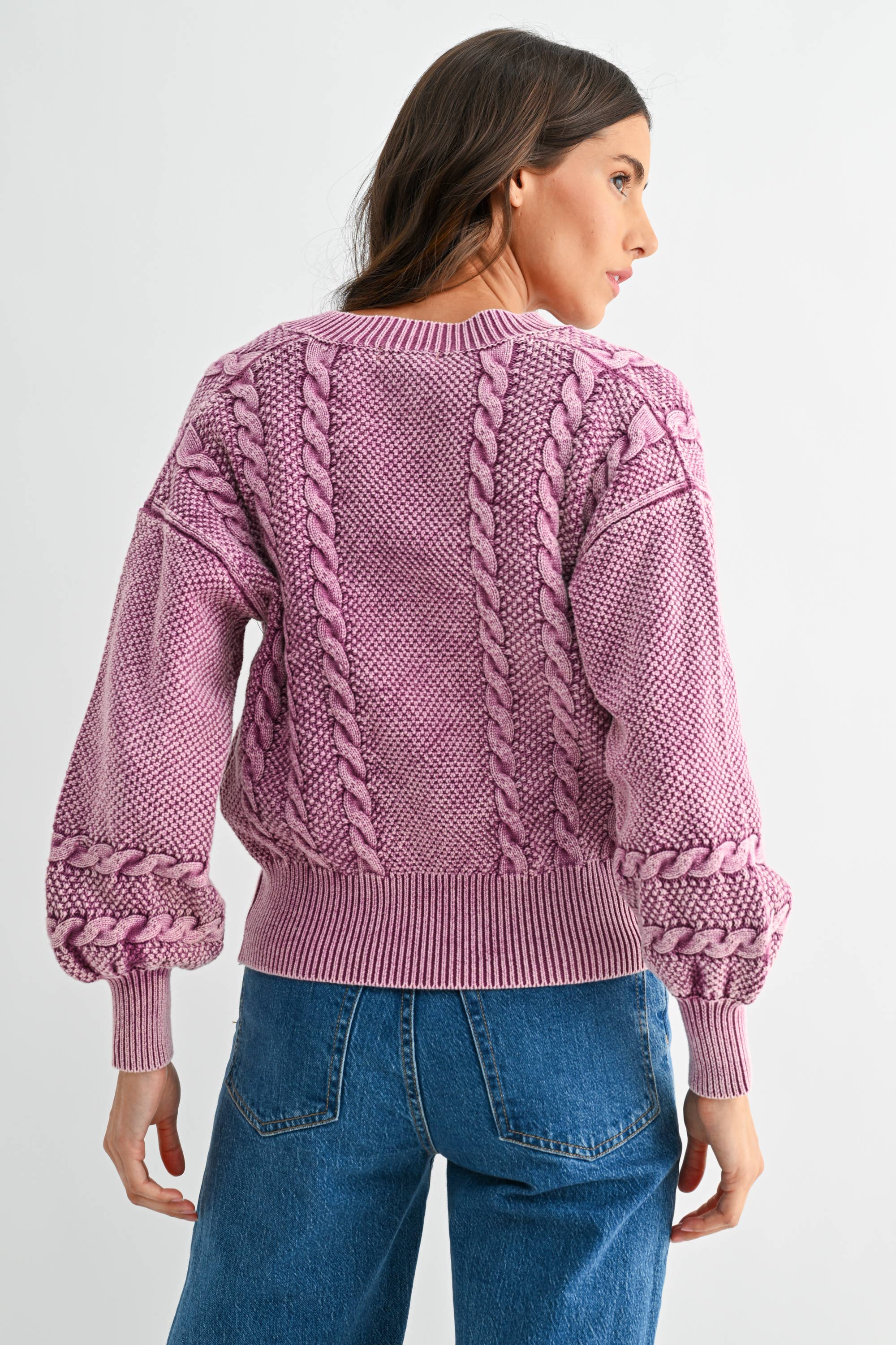 Camellia - Wholesale Cardigan - Women's - CW10019E WASHED BLENDED BROWN CABLE KNIT CARDIGAN31