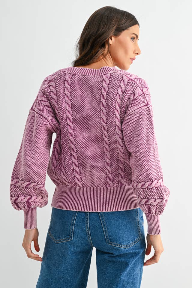 Camellia - Wholesale Cardigan - Women's - CW10019E WASHED BLENDED BROWN CABLE KNIT CARDIGAN31