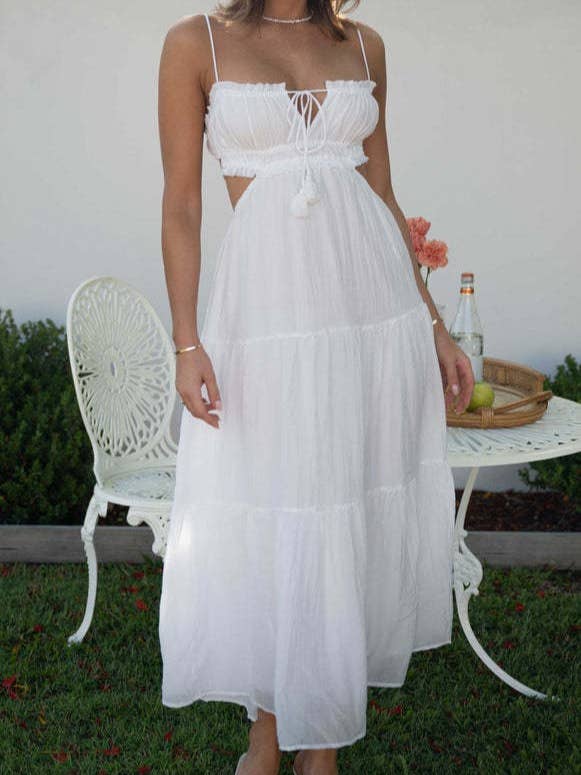 Rosa Clothing - Wholesale Dress - Women's - solid bandeau strap backless swing maxi tiered dress