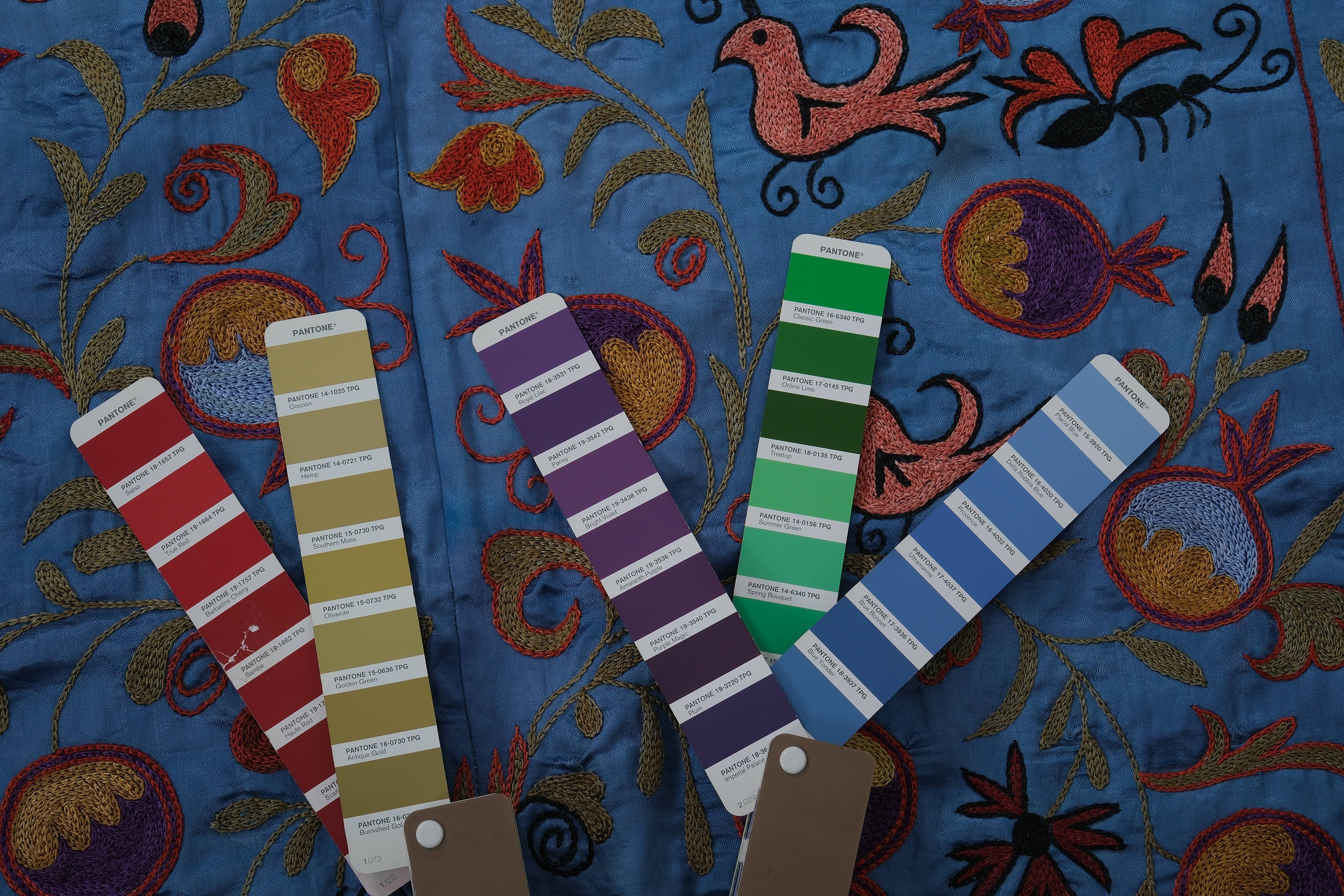 Vintage Pillows Store – wholesale Table runner – 1960s Silk Suzani Blue Runner With Tree of Life Pattern9