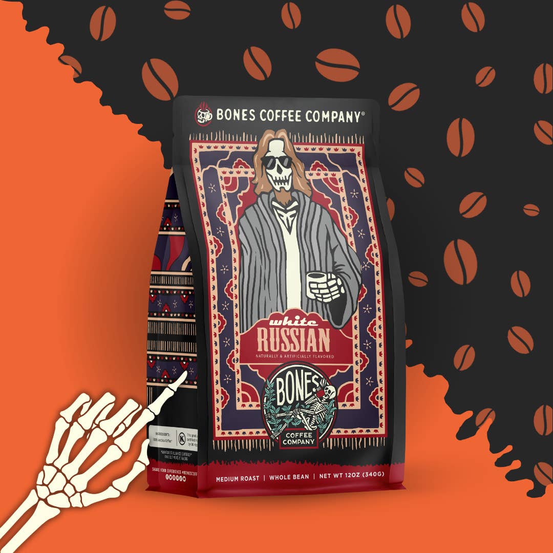 Bones Coffee Company – Grãos de café por atacado – Café Branco com Sabor Russo | 12oz | Feijão Inteiro & Moído