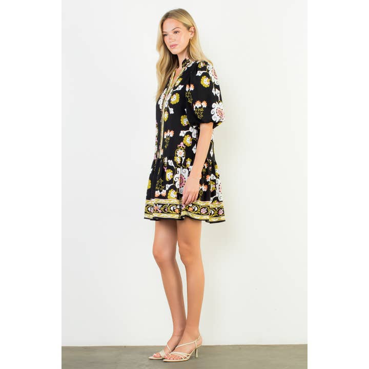 THML – Vestido - Mulher por atacado – Vestido Mini Floral com Decote em V e Mangas Bufantes8