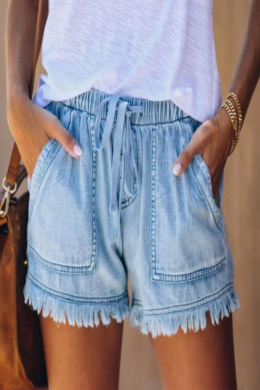 TREND SHOP - Wholesale Shorts - Women's - DENIM DRAWSTRING TASSEL DETAIL SHORT PANT1