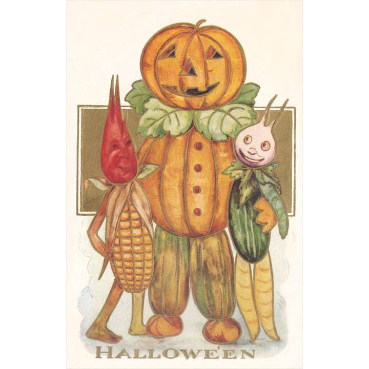 Vykort HW-245 Personifierad Jack O'Lantern och Skördeskapelse för wholesale av Found Image Press