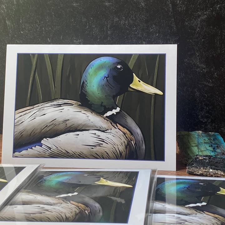 Mallard on the Tualatin greeting card (blank inside) for wholesale by Trail Skipper Studio