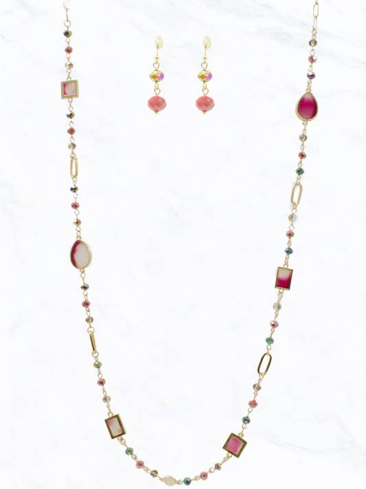 Emerald Stone Long Necklace Set for wholesale by Suzie Q USA