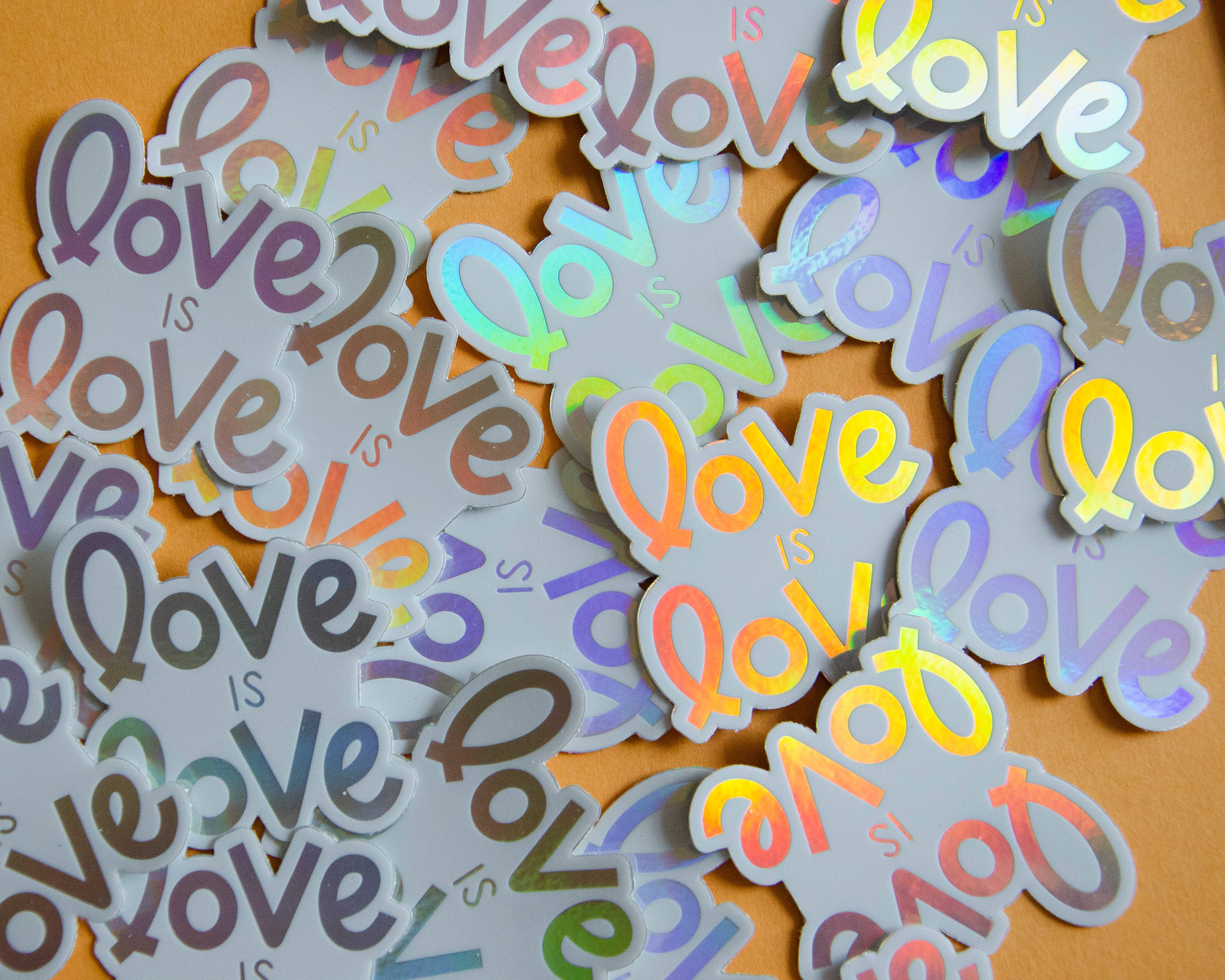 Twentysome Design - Wholesale Sticker - Love is Love LGBTQ Gay Pride Rainbow Holographic Sticker1