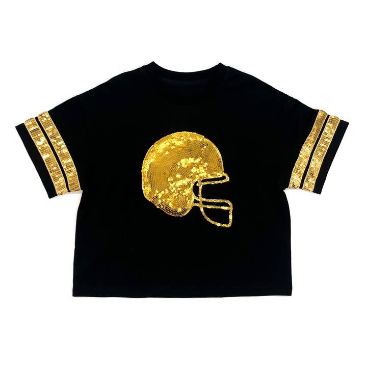 Svart och guld paljett hjälm topp för wholesale av Blended Spirit Children’s Clothing