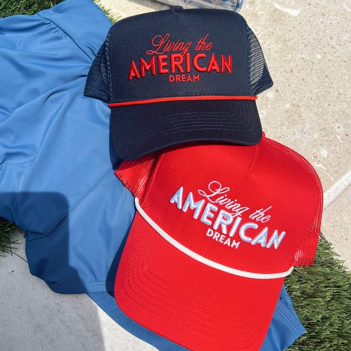 KENZKUSTOMZ - Wholesale Trucker Hat - Women's - Living the American Dream - Red and Navy Vintage Trucker Hat