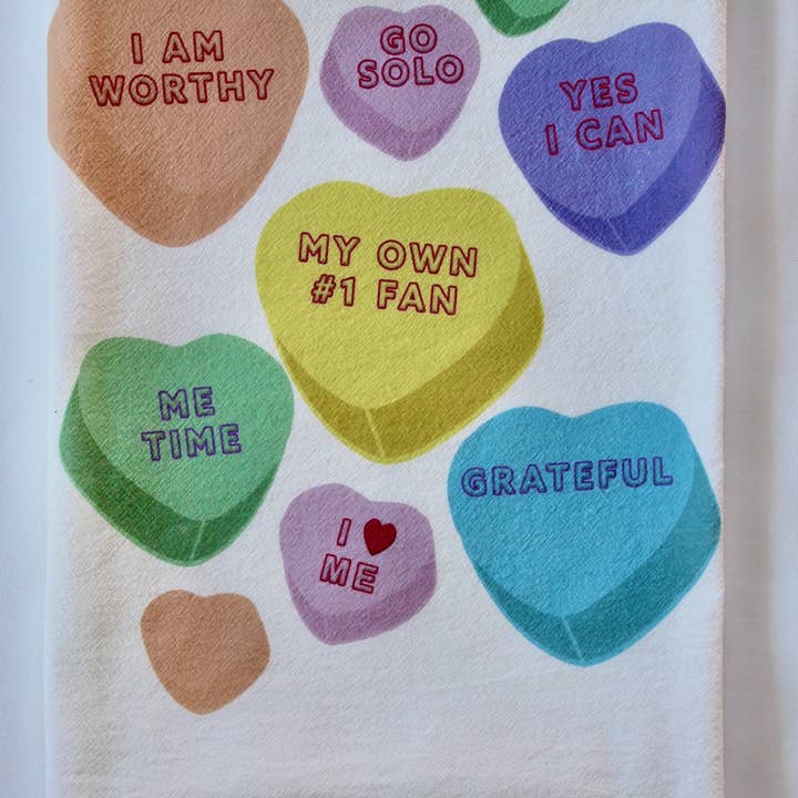 Overseasoned - Wholesale Tea Towel - Conversation Hearts Tea Towel - valentines galentines gift