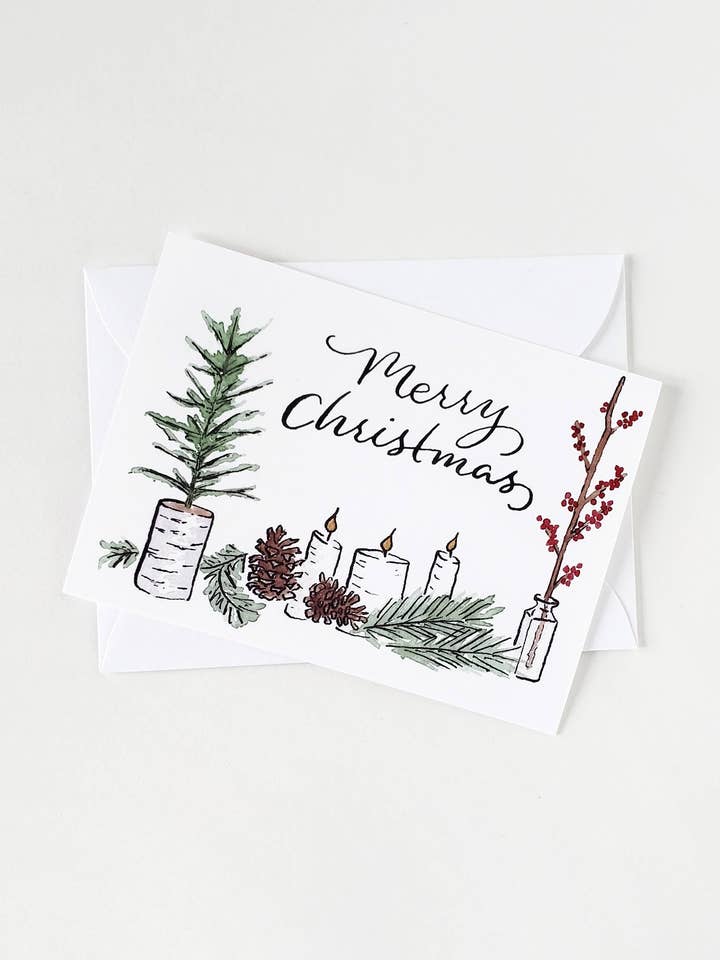 Merry Christmas Mantle Mini Card for wholesale by The Painted Pen