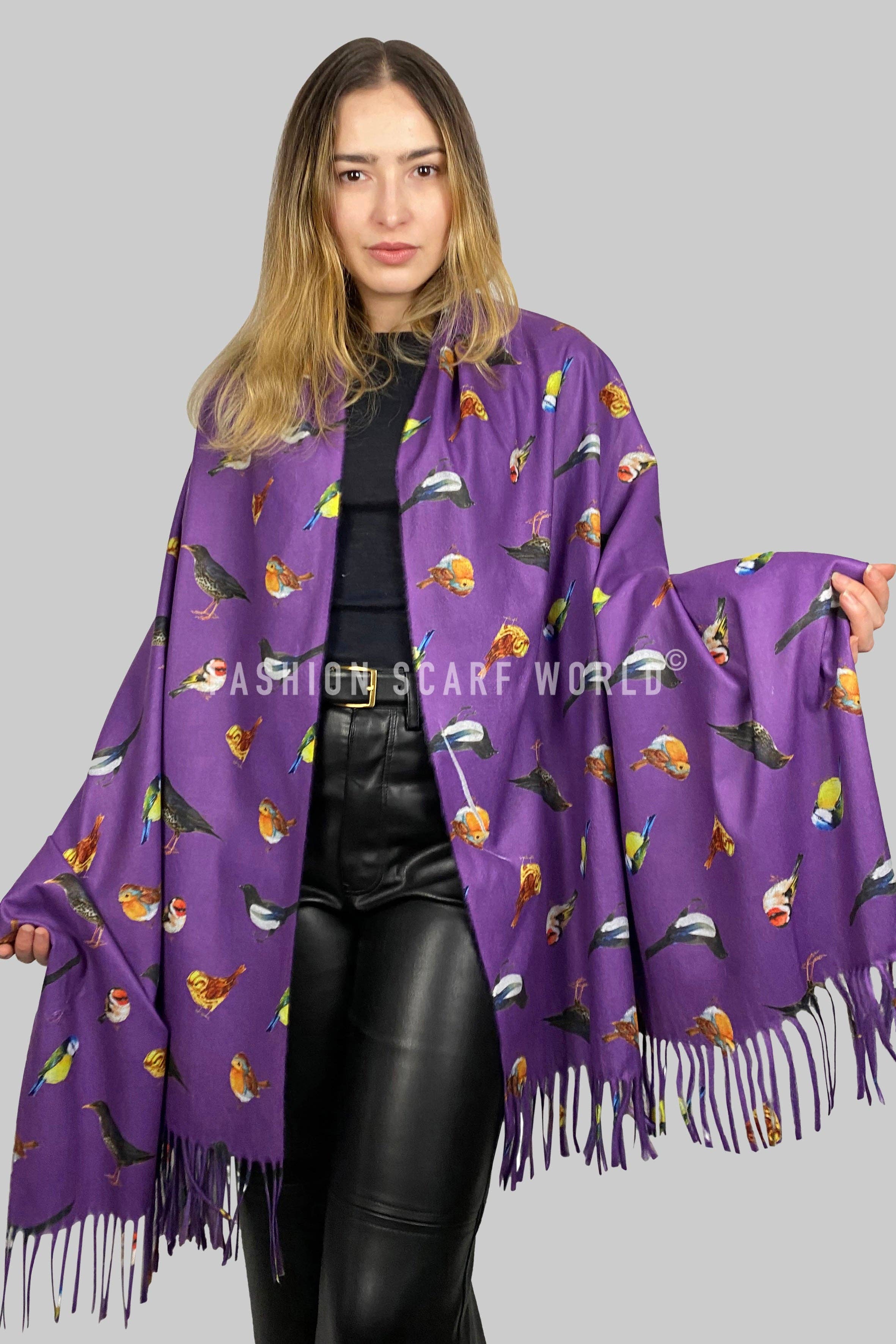 Fashion Scarf World - Wholesale Sjaal - Dames - Sjaal met kwastjes en print van British Wildlife Birds10