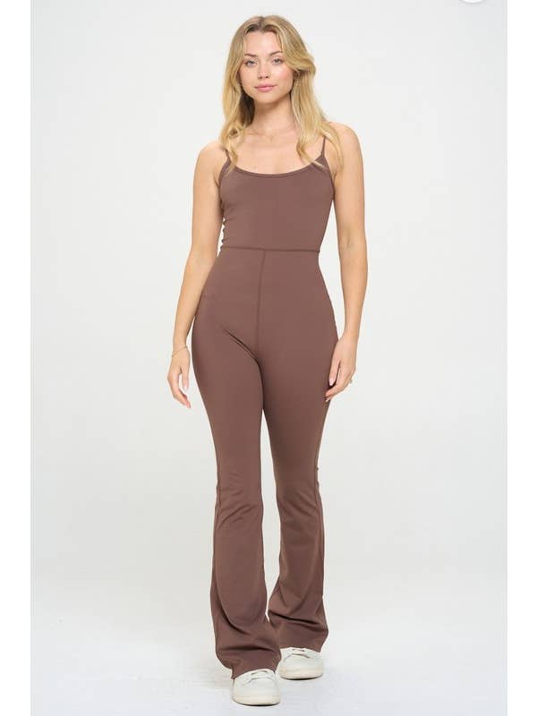 Color 5 - Wholesale Activewear set – Women′s - Solid black color premium active wear straps flare jumpsuit4