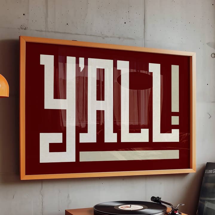 Y'all Typography Maroon and Tan Wall Art Print Poster Decor (FLAT) for wholesale by Tejas Country Club