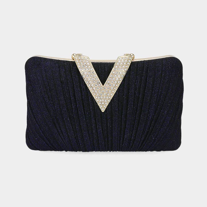 Wona Trading, Inc. - Wholesale Clutch Bag - Women's - Sparkle Fabric Stone V Fold Clutch Evening Bag Crossbody Bag