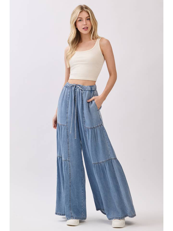 DENIM Chambray Mineral Washed Wide Leg Pants for wholesale on Faire1